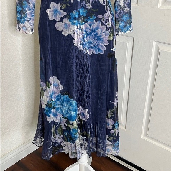 Komarov Floral Mesh Lace Panel Dress Womens Size XL Blue Purple Wedding - Picture 7 of 13